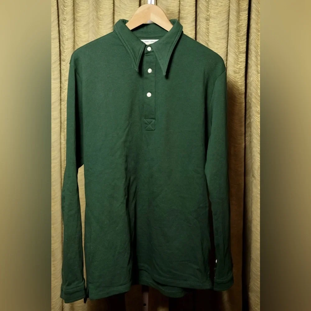Simon James Cathcart Bottle Green Spearpoint Dagger Collar Polo Sweater, Sz 16 M - Picture 1 of 7